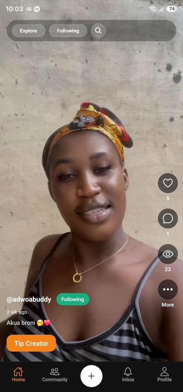 Tamkko creator post showing likes, comments, views, profile identity, and caption